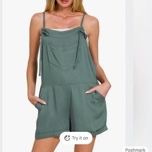 Zenana Outfitters Teal Romper Short Overalls